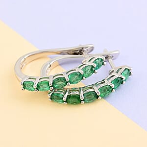 AAA Kagem Emerald Hoop Earrings in Rhodium Over Sterling Silver 2.00 ctw