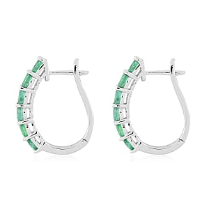AAA Kagem Emerald Hoop Earrings in Rhodium Over Sterling Silver 2.00 ctw