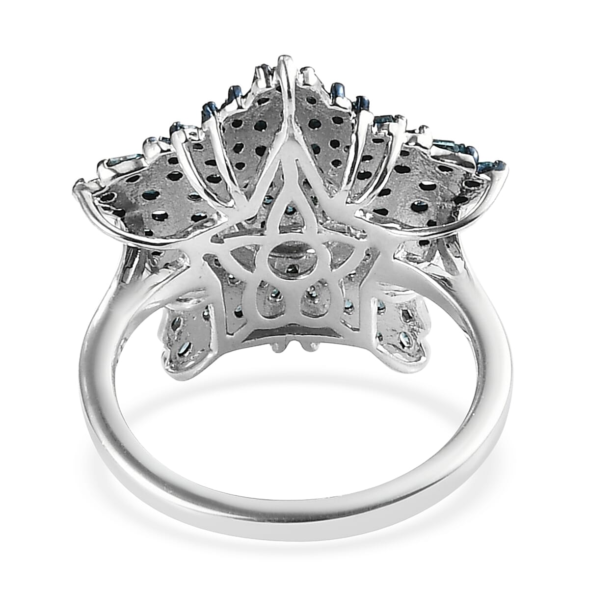 Blue Diamond Star Ring in Rhodium and Platinum Over Sterling Silver (Size 10.0) 1.00 ctw