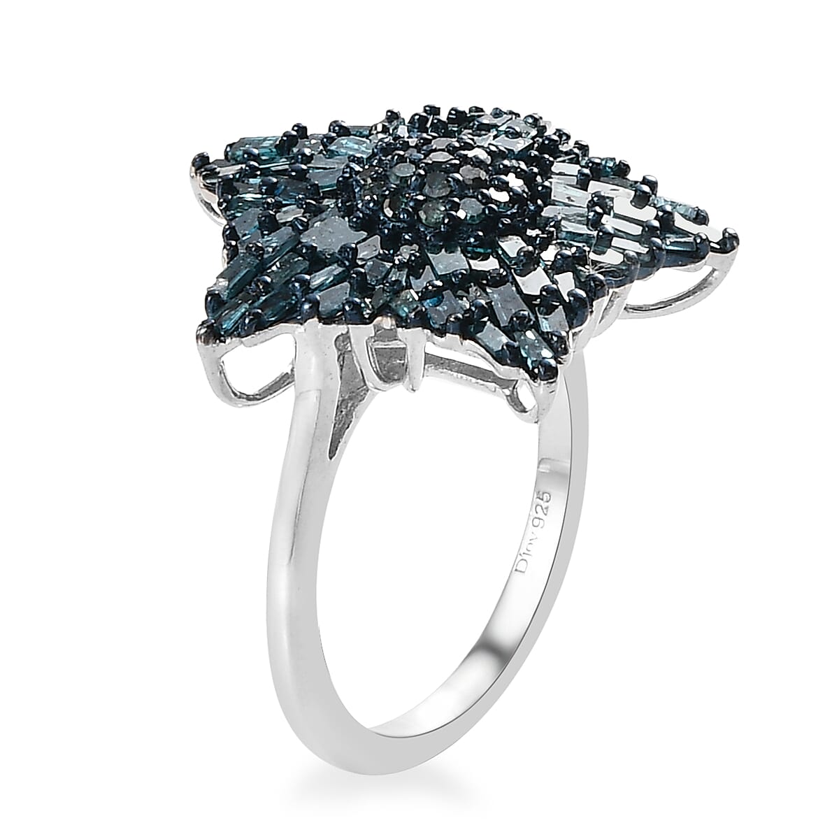 Blue Diamond Star Ring in Rhodium and Platinum Over Sterling Silver (Size 9.0) 1.00 ctw image number 3