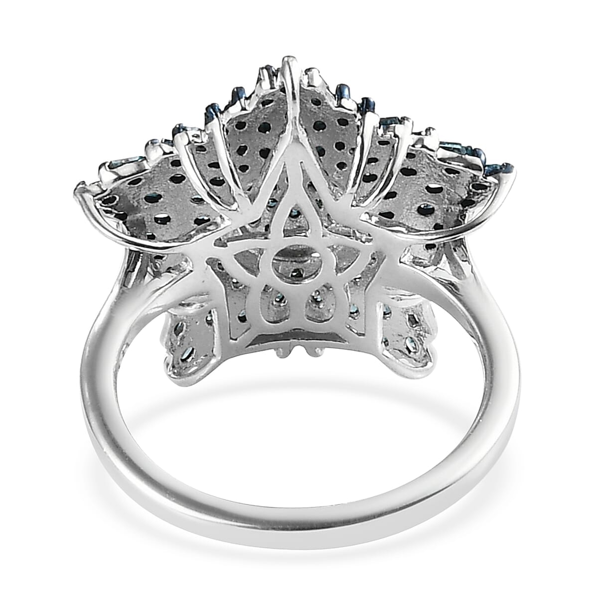 Blue Diamond Star Ring in Rhodium and Platinum Over Sterling Silver (Size 9.0) 1.00 ctw image number 4