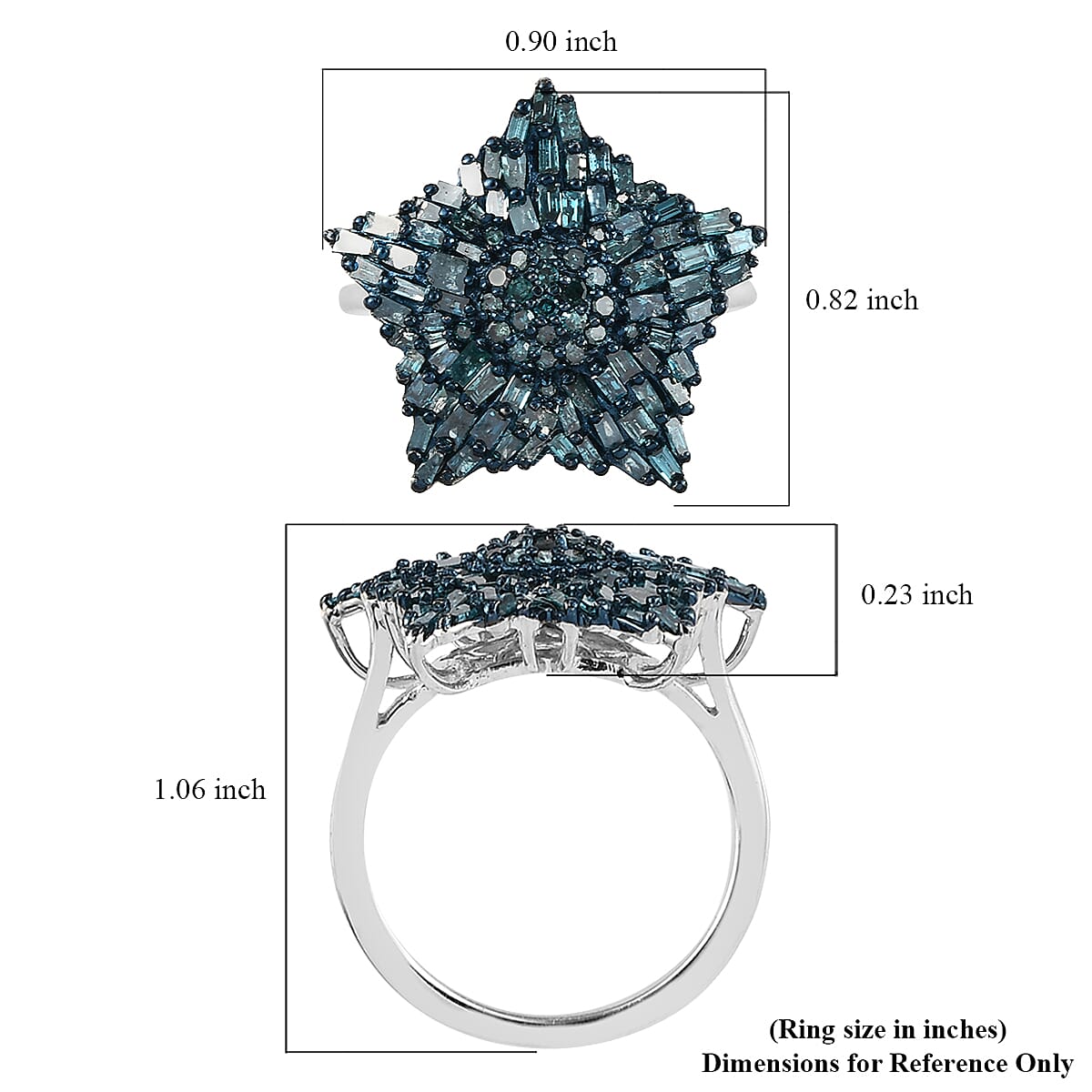 Blue Diamond Star Ring in Rhodium and Platinum Over Sterling Silver (Size 9.0) 1.00 ctw image number 6
