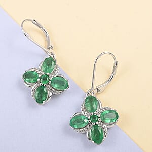AAA Kagem Emerald and White Zircon Lever Back Earrings in Rhodium Over Sterling Silver 4.00 ctw