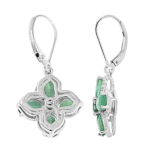 AAA Kagem Emerald and White Zircon Lever Back Earrings in Rhodium Over Sterling Silver 4.00 ctw