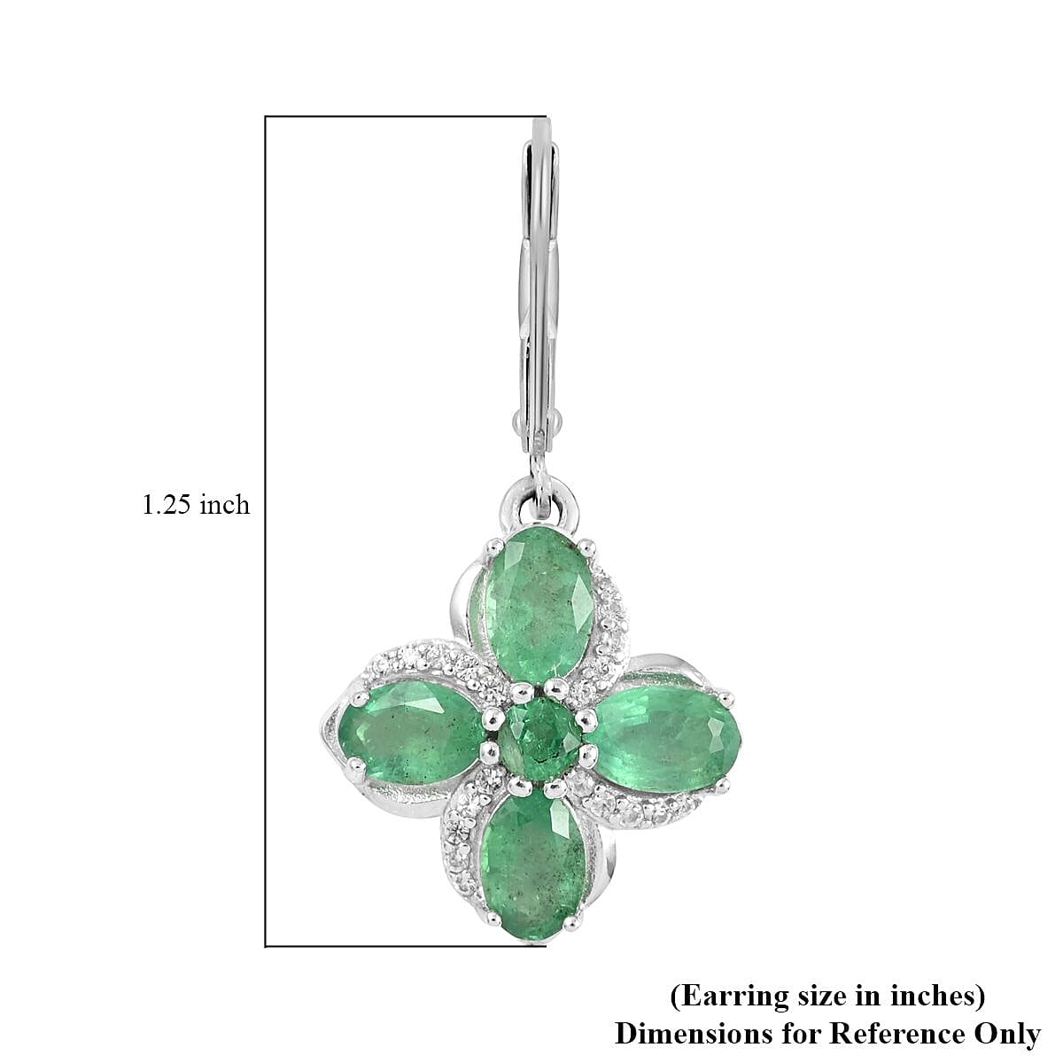 AAA Kagem Emerald and White Zircon Lever Back Earrings in Rhodium Over Sterling Silver 4.00 ctw image number 4