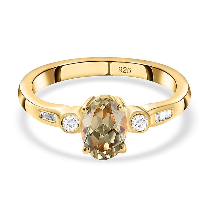 AAA Turkizite and White Diamond 0.92 ctw Solitaire Ring in Vermeil Yellow Gold Over Sterling Silver (Size 11.5)