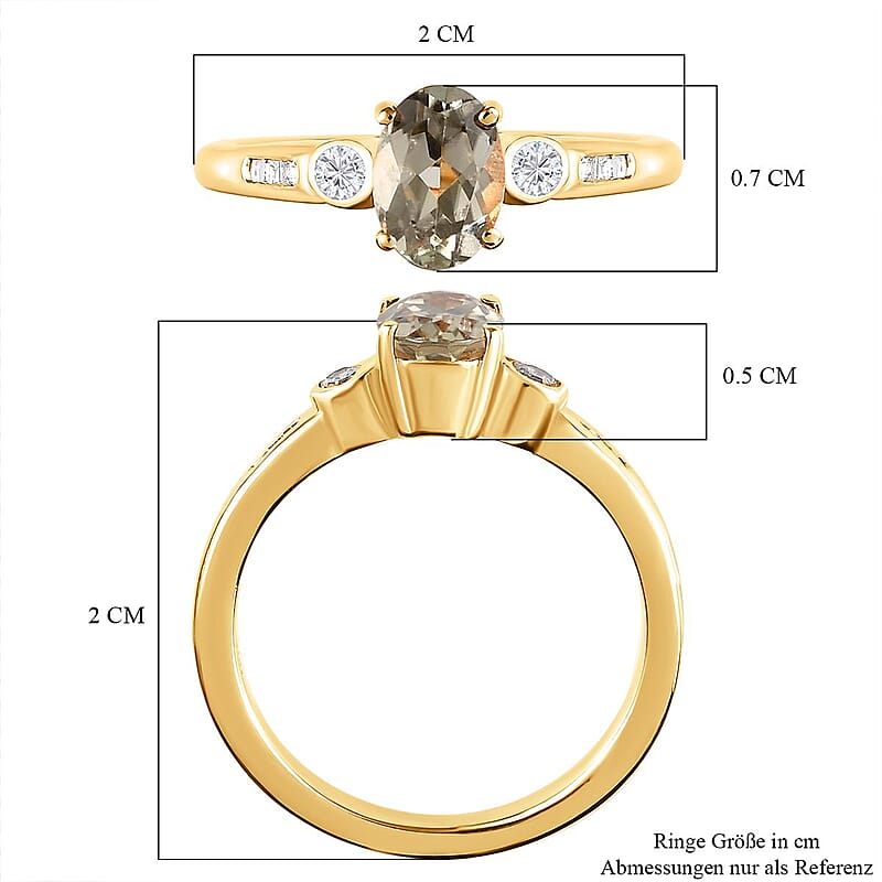 AAA Turkizite and White Diamond 0.92 ctw Solitaire Ring in Vermeil Yellow Gold Over Sterling Silver (Size 11.5)
