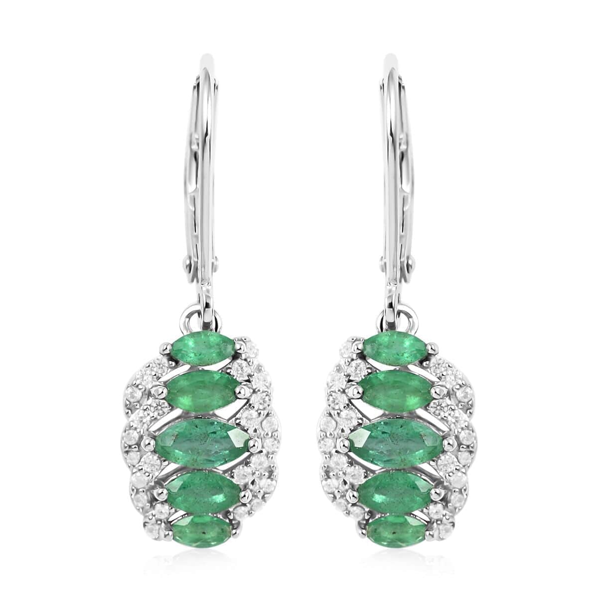 AAA Kagem Emerald and White Zircon Line Earrings in Rhodium Over Sterling Silver 1.75 ctw image number 0