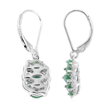 AAA Kagem Emerald and White Zircon Line Earrings in Rhodium Over Sterling Silver 1.75 ctw image number 3