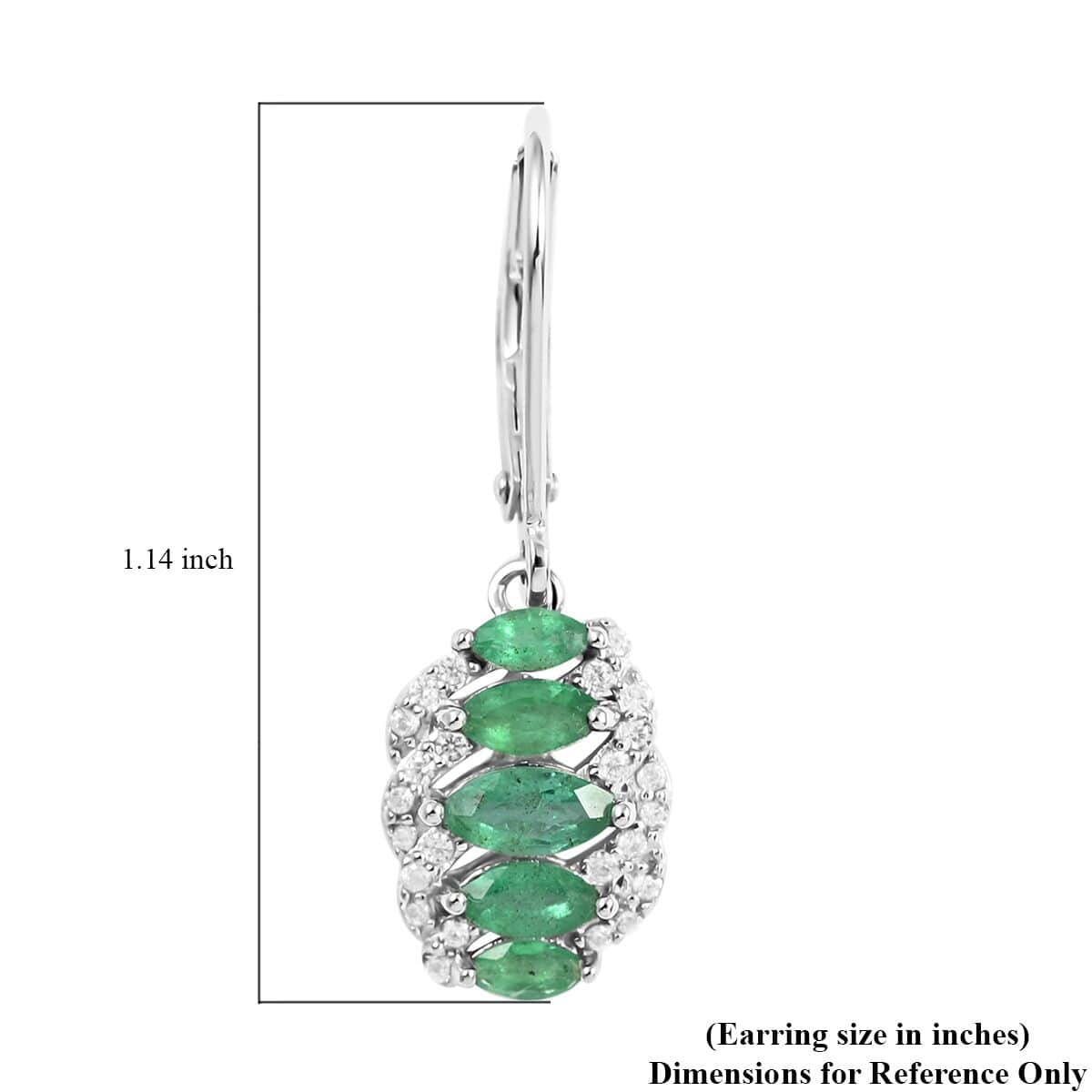 AAA Kagem Emerald and White Zircon Line Earrings in Rhodium Over Sterling Silver 1.75 ctw image number 4