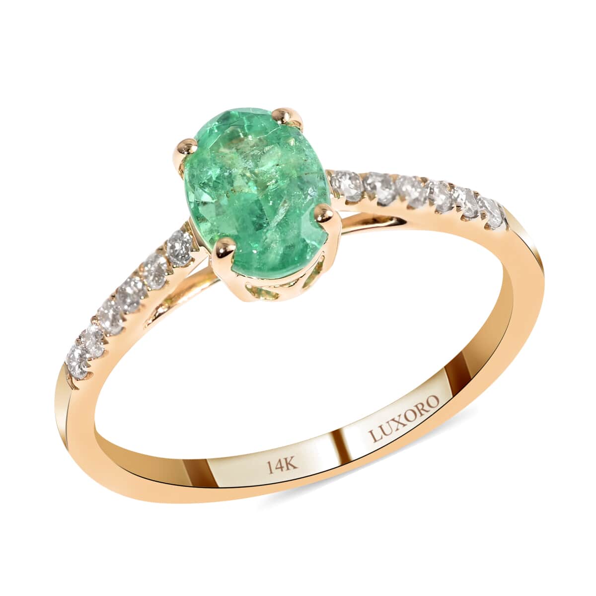 Certified & Appraised LUXORO 14K Yellow Gold AAA Ethiopian Emerald and G-H I1 Diamond Ring 1.00 ctw image number 0
