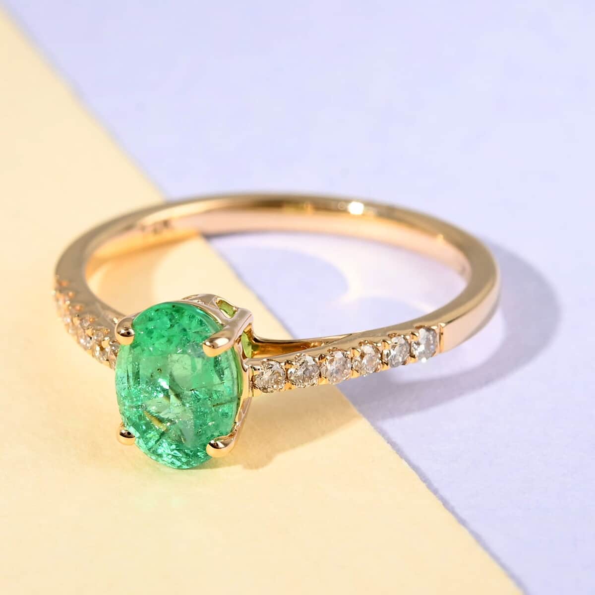 Certified & Appraised LUXORO 14K Yellow Gold AAA Ethiopian Emerald and G-H I1 Diamond Ring 1.00 ctw image number 1