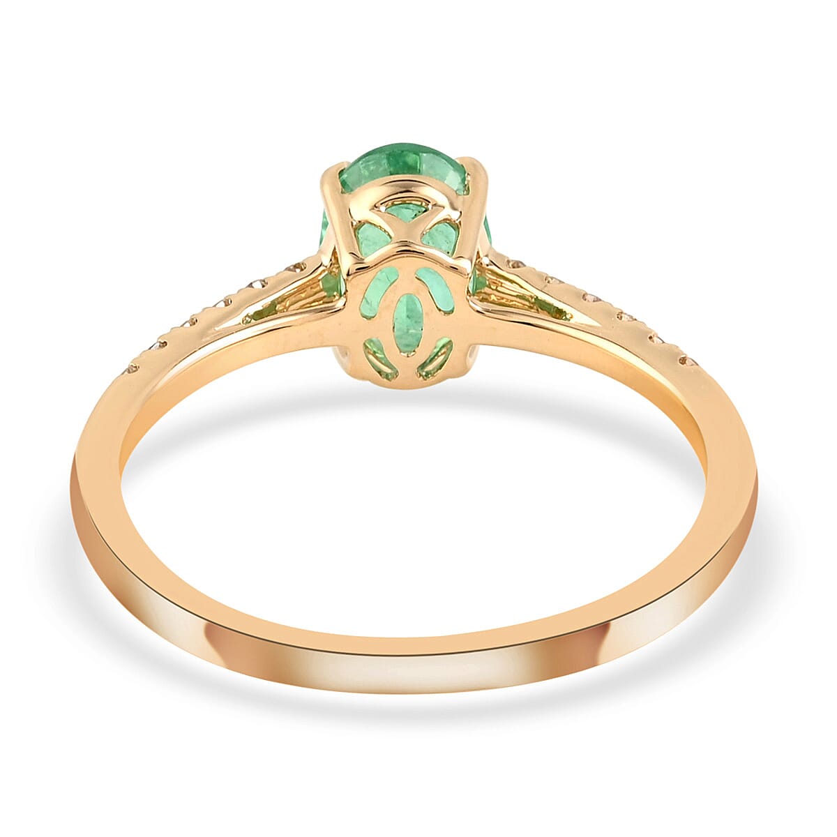 Certified Luxoro 14K Yellow Gold AAA Ethiopian Emerald and G-H I1 Diamond Ring (Size 10.0) 1.00 ctw