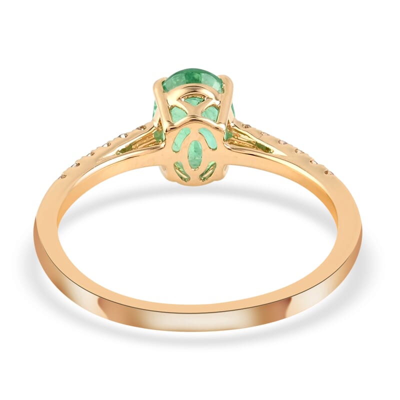 Certified Luxoro 14K Yellow Gold AAA Ethiopian Emerald and G-H I1 Diamond Ring (Size 10.0) 1.00 ctw
