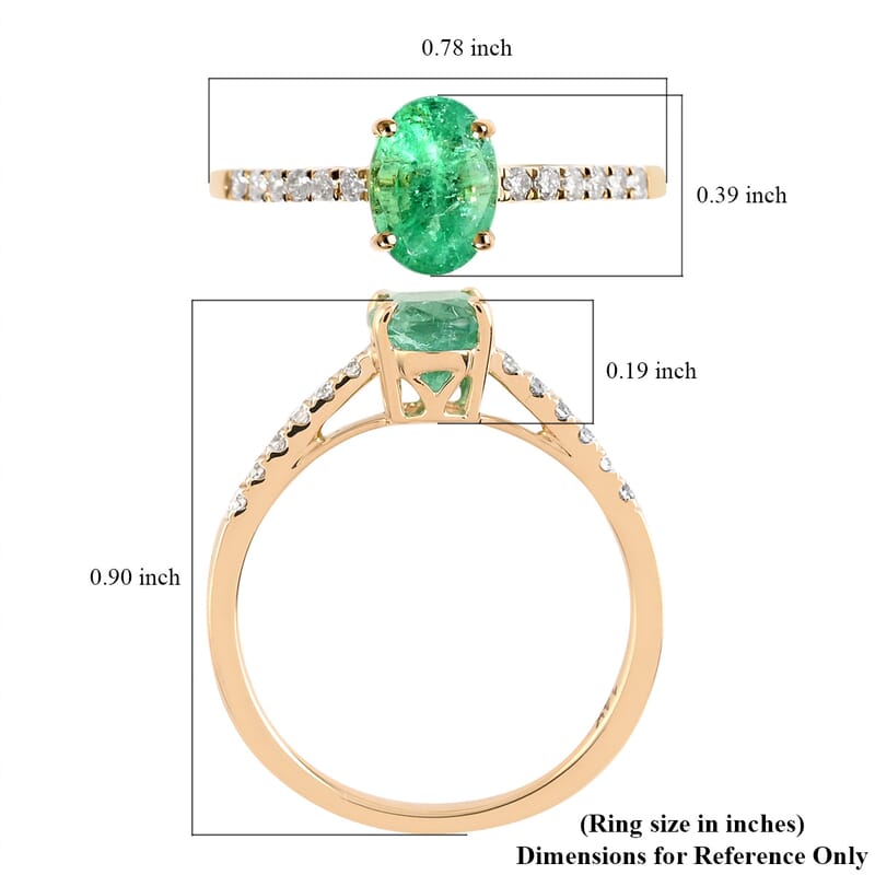 Certified Luxoro 14K Yellow Gold AAA Ethiopian Emerald and G-H I1 Diamond Ring (Size 10.0) 1.00 ctw