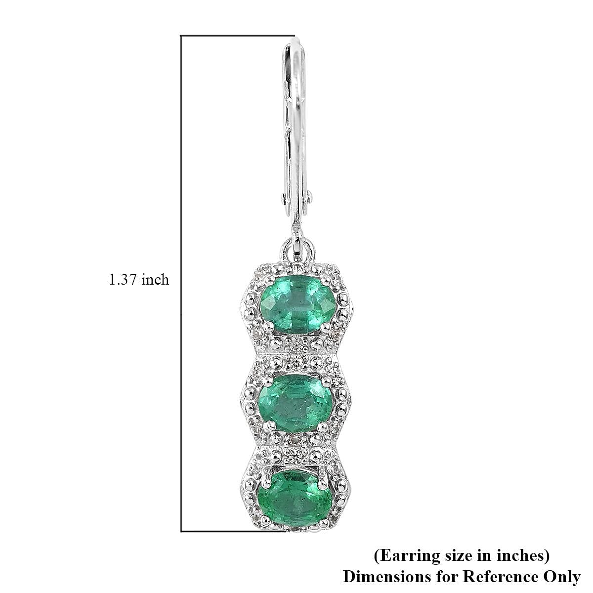 AAA Kagem Emerald and White Zircon Line Earrings in Rhodium Over Sterling Silver 2.20 ctw