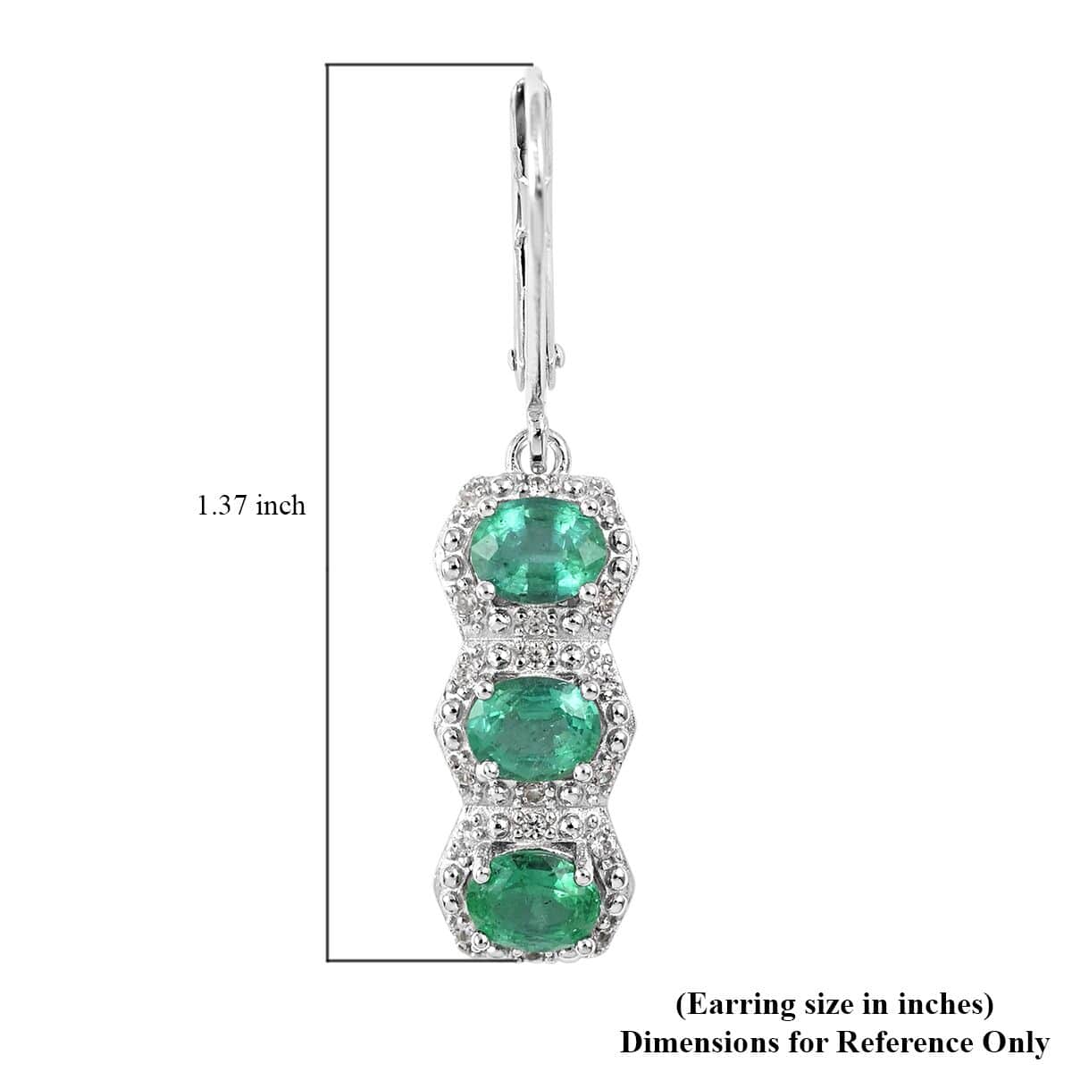 AAA Kagem Emerald and White Zircon Line Earrings in Rhodium Over Sterling Silver 2.20 ctw image number 4