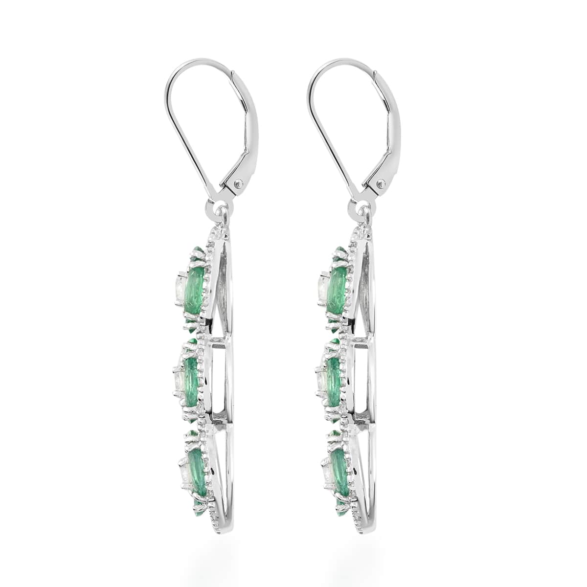 AAA Kagem Emerald and White Zircon Line Earrings in Rhodium Over Sterling Silver 4.35 ctw image number 3