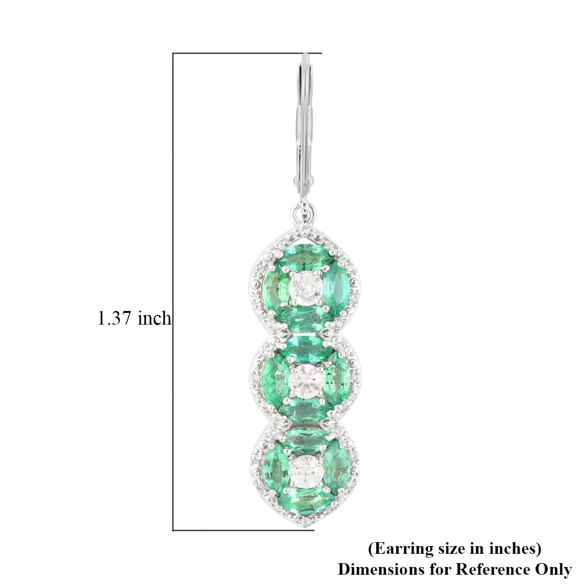 AAA Kagem Emerald and White Zircon Line Earrings in Rhodium Over Sterling Silver 4.35 ctw image number 4
