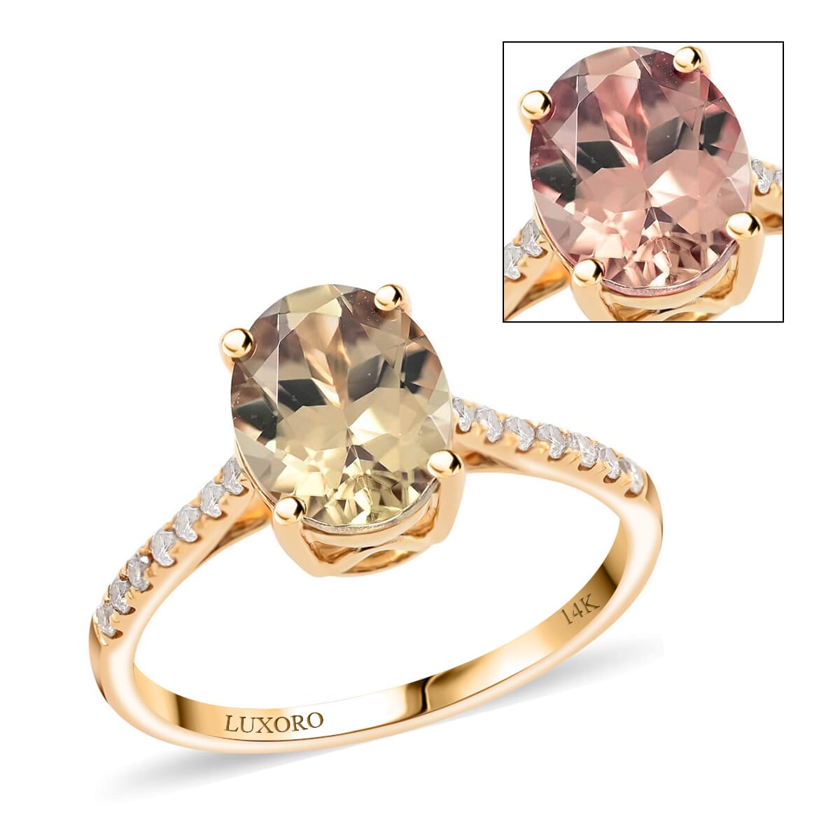 Certified and Appraised Luxoro 14K Yellow Gold AAA Turkizite and G-H I1 Diamond Ring (Size 6.0) 2.15 ctw image number 0