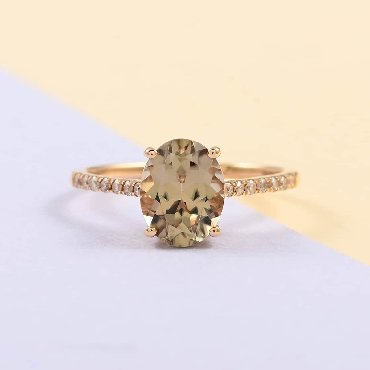 Certified and Appraised Luxoro 14K Yellow Gold AAA Turkizite and G-H I1 Diamond Ring (Size 6.0) 2.15 ctw image number 1