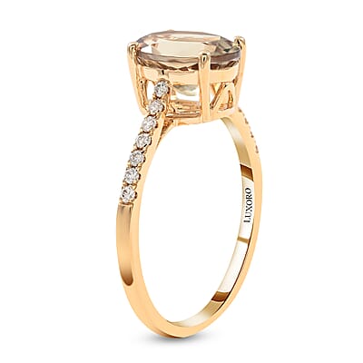 Certified Luxoro 14K Yellow Gold AAA Turkizite and G-H I1 Diamond Ring (Size 6.0) 2.15 ctw