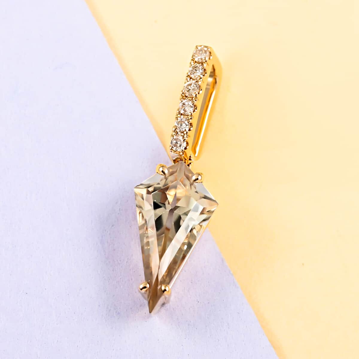 Certified & Appraised LUXORO 14K Yellow Gold AAA Turkizite and G-H I1 Diamond Kite Shape Pendant 1.60 ctw image number 2