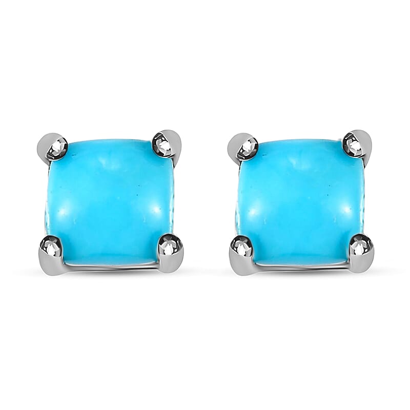 Sleeping Beauty Turquoise Solitaire Stud Earrings in Platinum Over Sterling Silver 0.75 ctw