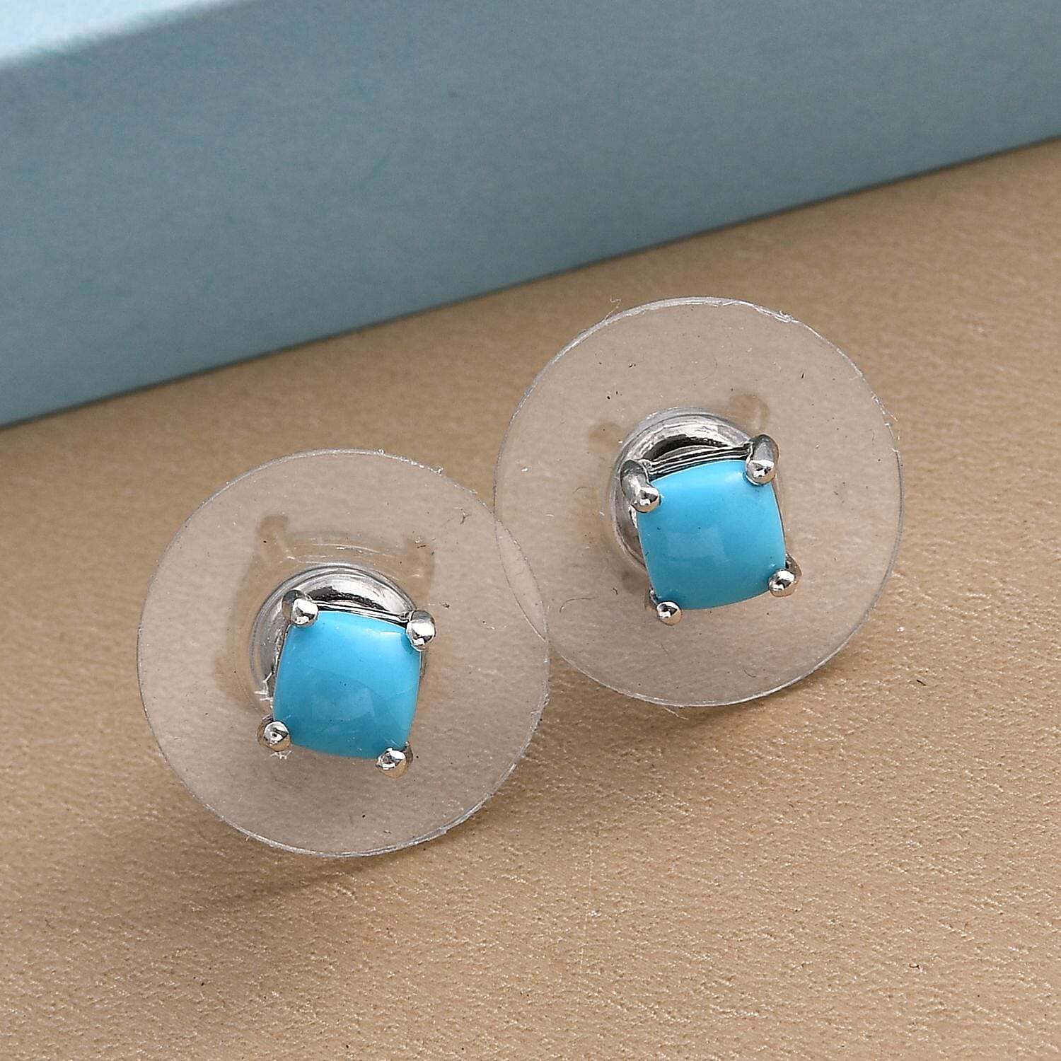 Sleeping Beauty Turquoise Solitaire Stud Earrings in Platinum Over Sterling Silver 0.75 ctw