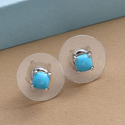 Sleeping Beauty Turquoise Solitaire Stud Earrings in Platinum Over Sterling Silver 0.75 ctw