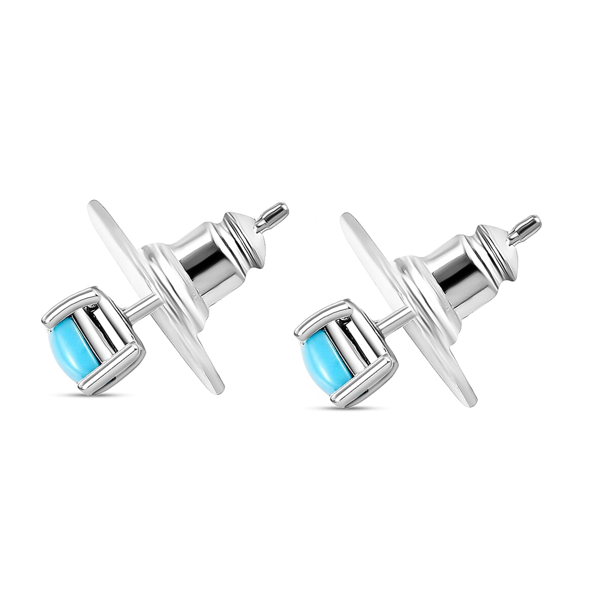 Sleeping Beauty Turquoise Solitaire Stud Earrings in Platinum Over Sterling Silver 0.75 ctw image number 3