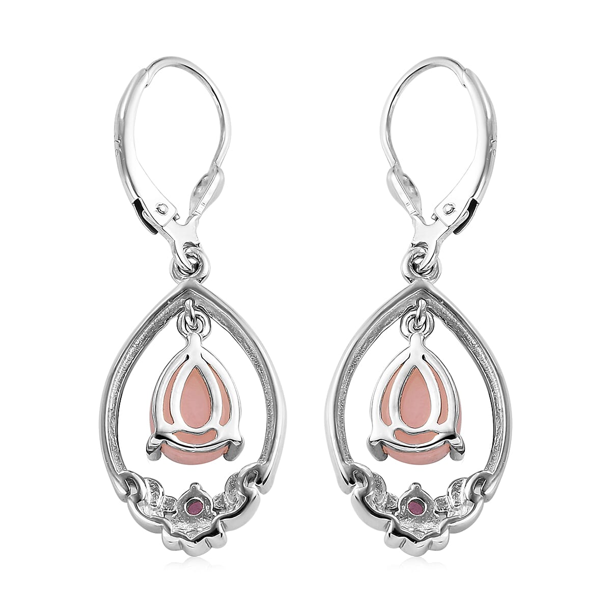 Peruvian Pink Opal and Orissa Rhodolite Garnet Drop Earrings in Platinum Over Sterling Silver 2.15 ctw