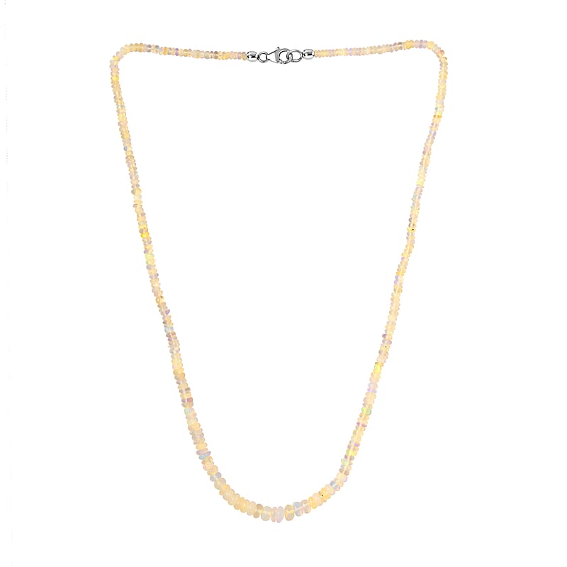Ethiopian Opal Necklace in Sterling Silver, Welo Opal Jewelry, Bead Necklace 40.00 ctw (20 Inches)