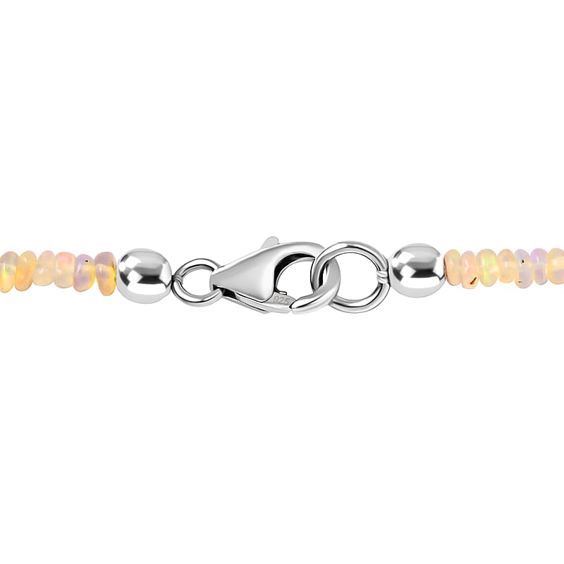Ethiopian Opal Necklace in Sterling Silver, Welo Opal Jewelry, Bead Necklace 40.00 ctw (20 Inches)