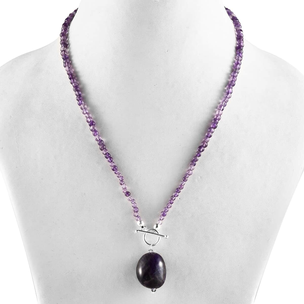 Amethyst Beaded Necklace 20 Inches in Sterling Silver 61.90 ctw image number 2