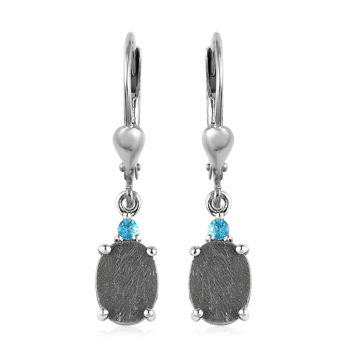 Marvelous Meteorite and Malgache Neon Apatite Lever Back Earrings in Platinum Over Sterling Silver 0.10 ctw image number 0