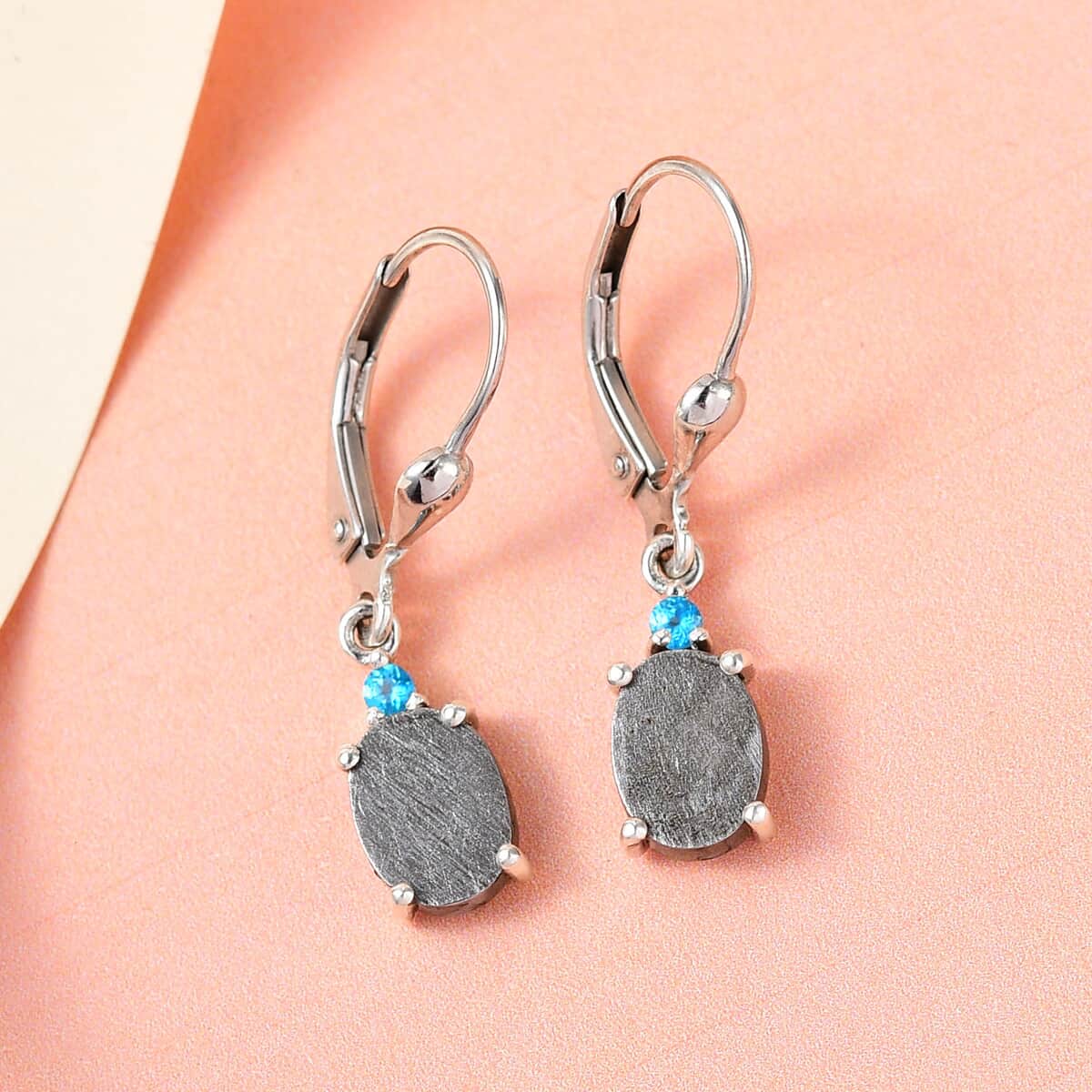 Marvelous Meteorite and Malgache Neon Apatite Lever Back Earrings in Platinum Over Sterling Silver 0.10 ctw image number 1