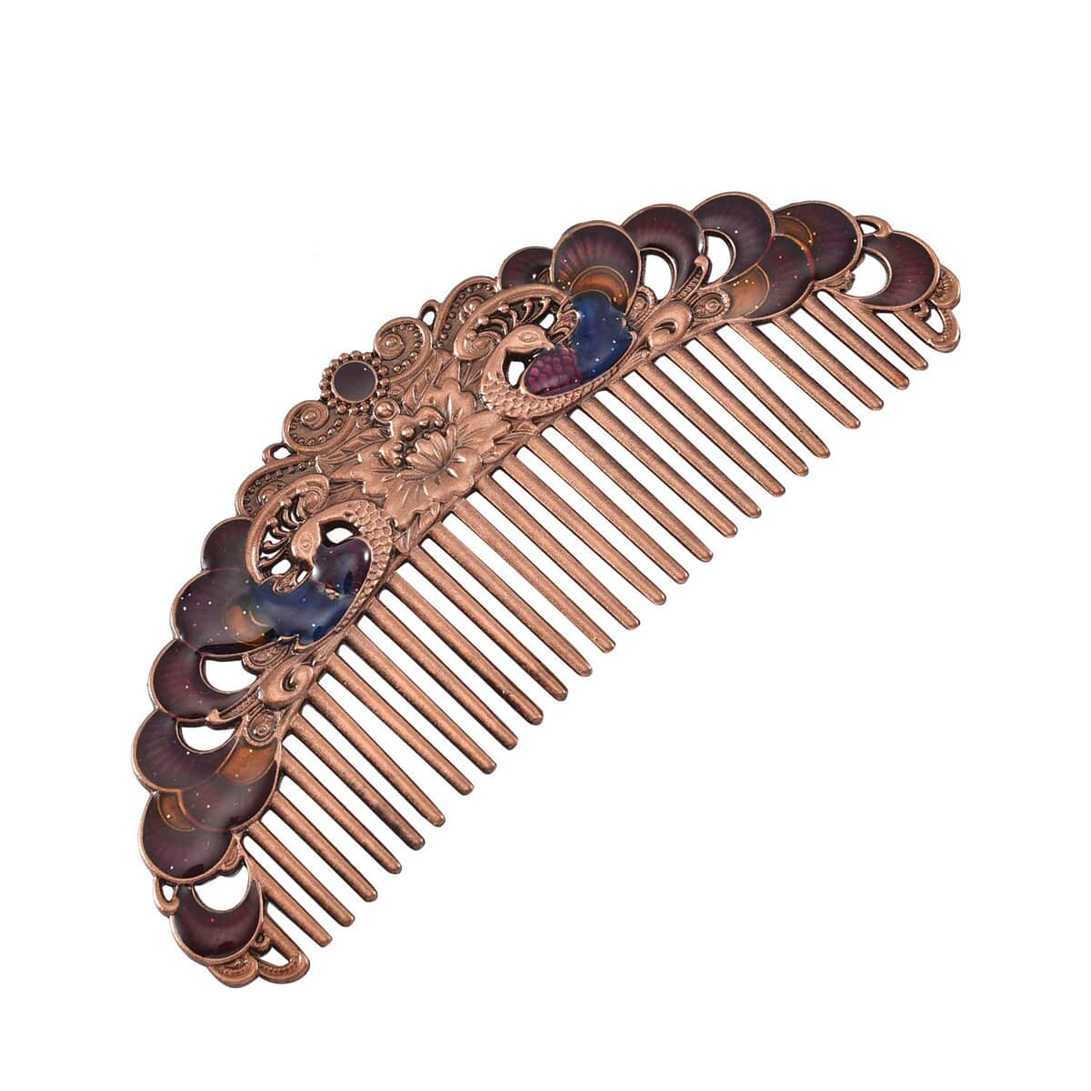 Beautech Multi Color Enameled Peacock Pattern Portable Cosmetic Mirror and Comb Set in Copper image number 6