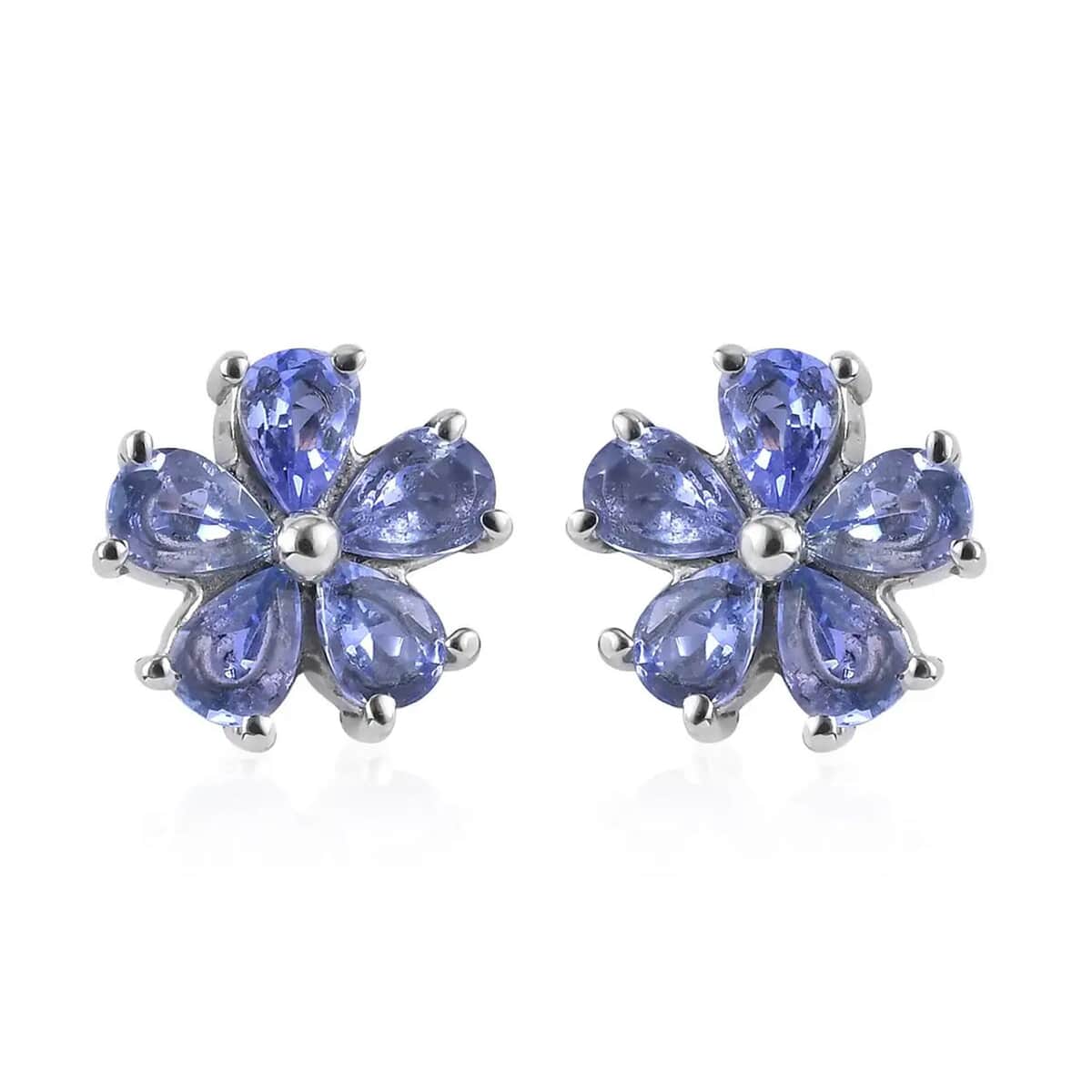 Tanzanite 1.35 ctw Floral Stud Earrings in Stainless Steel, Tanzanite Studs, Floral Stud Earrings image number 0