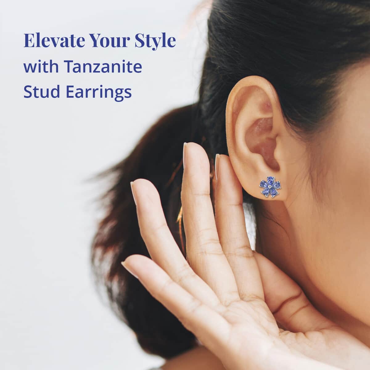 Tanzanite 1.35 ctw Floral Stud Earrings in Stainless Steel, Tanzanite Studs, Floral Stud Earrings image number 2