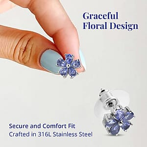 Tanzanite 1.35 ctw Floral Stud Earrings in Stainless Steel, Tanzanite Studs, Floral Stud Earrings