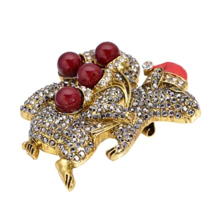 Simulated Red Color Resin, Multi Color Austrian Crystal, Red Enameled Santa Cap Brooch in Goldtone 12.00 ctw image number 2