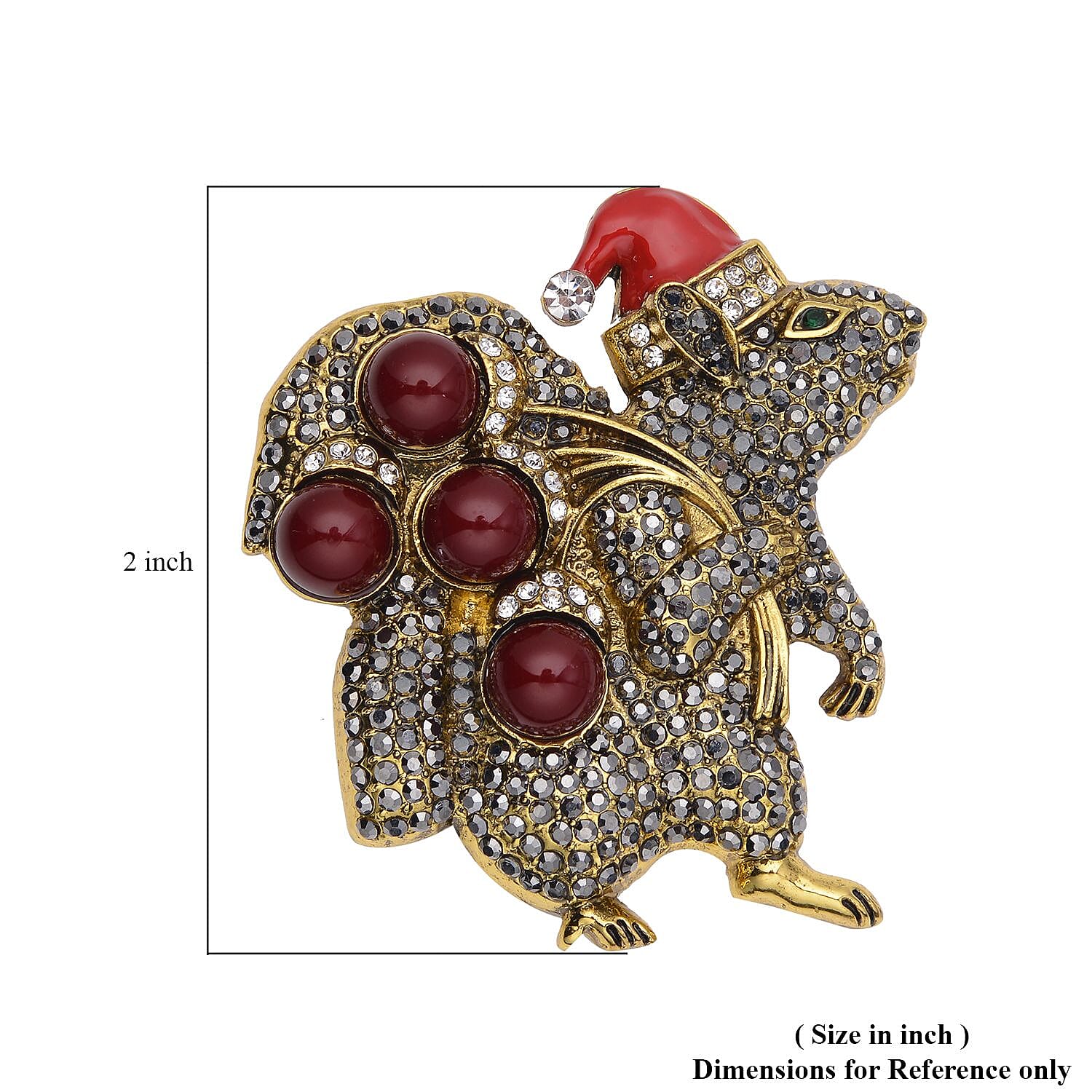 Simulated Red Color Resin, Multi Color Austrian Crystal, Red Enameled Santa Cap Brooch in Goldtone 12.00 ctw