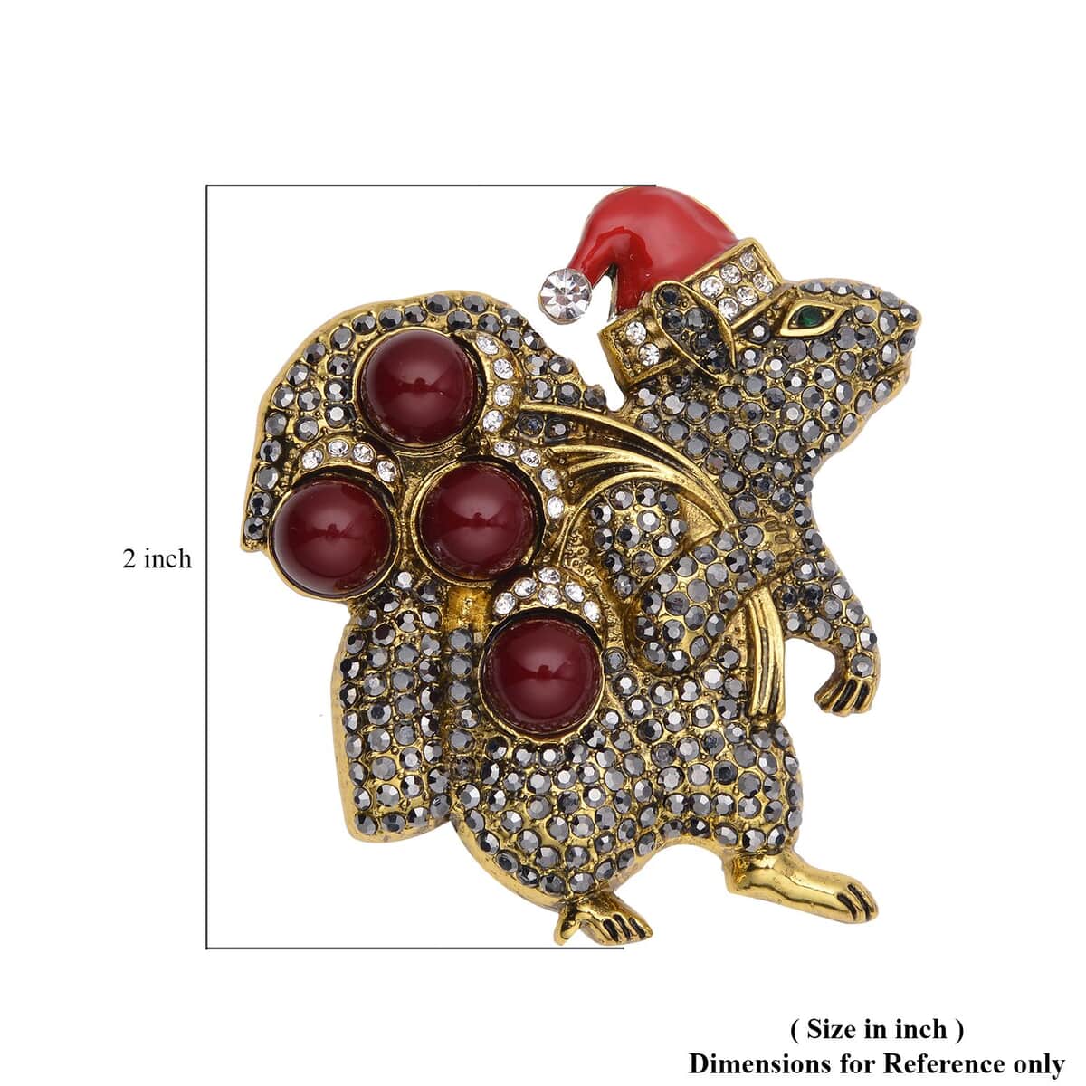 Simulated Red Color Resin, Multi Color Austrian Crystal, Red Enameled Santa Cap Brooch in Goldtone 12.00 ctw image number 4