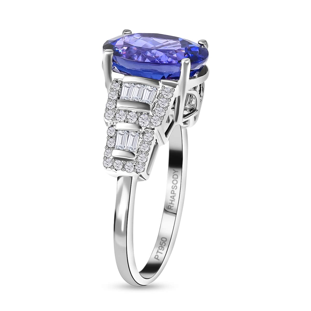 Certified and Appraised RHAPSODY 950 Platinum AAAA Tanzanite and E-F VS Diamond Ring 7.20 Grams 6.10 ctw image number 3