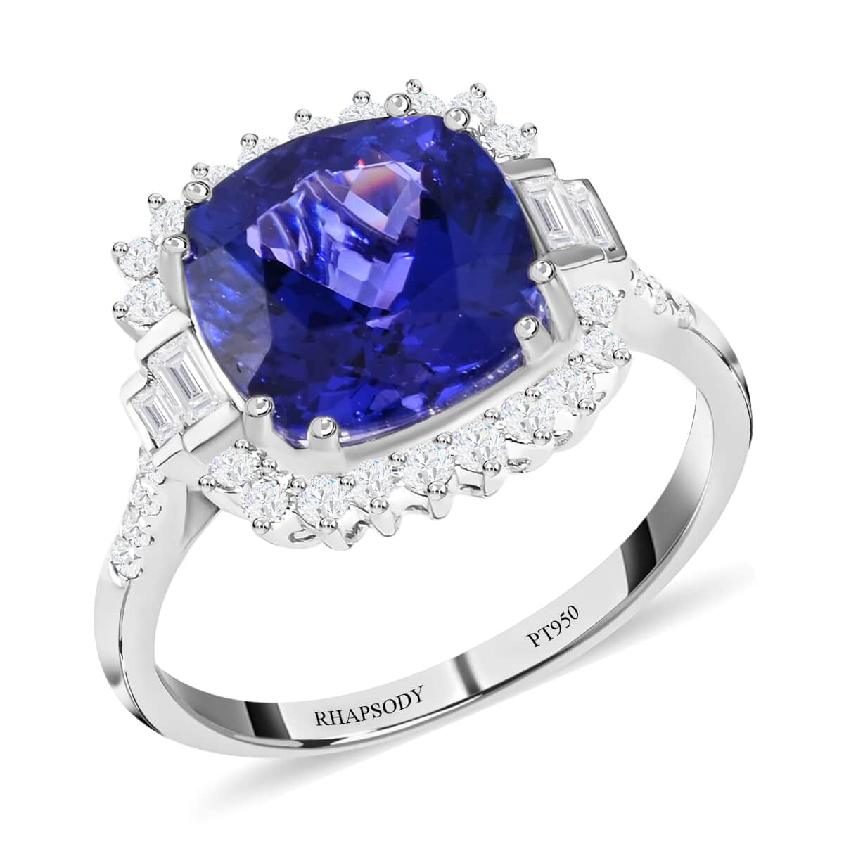 Certified and Appraised RHAPSODY 950 Platinum AAAA Tanzanite and E-F VS Diamond Ring 5.50 Grams 4.80 ctw image number 0