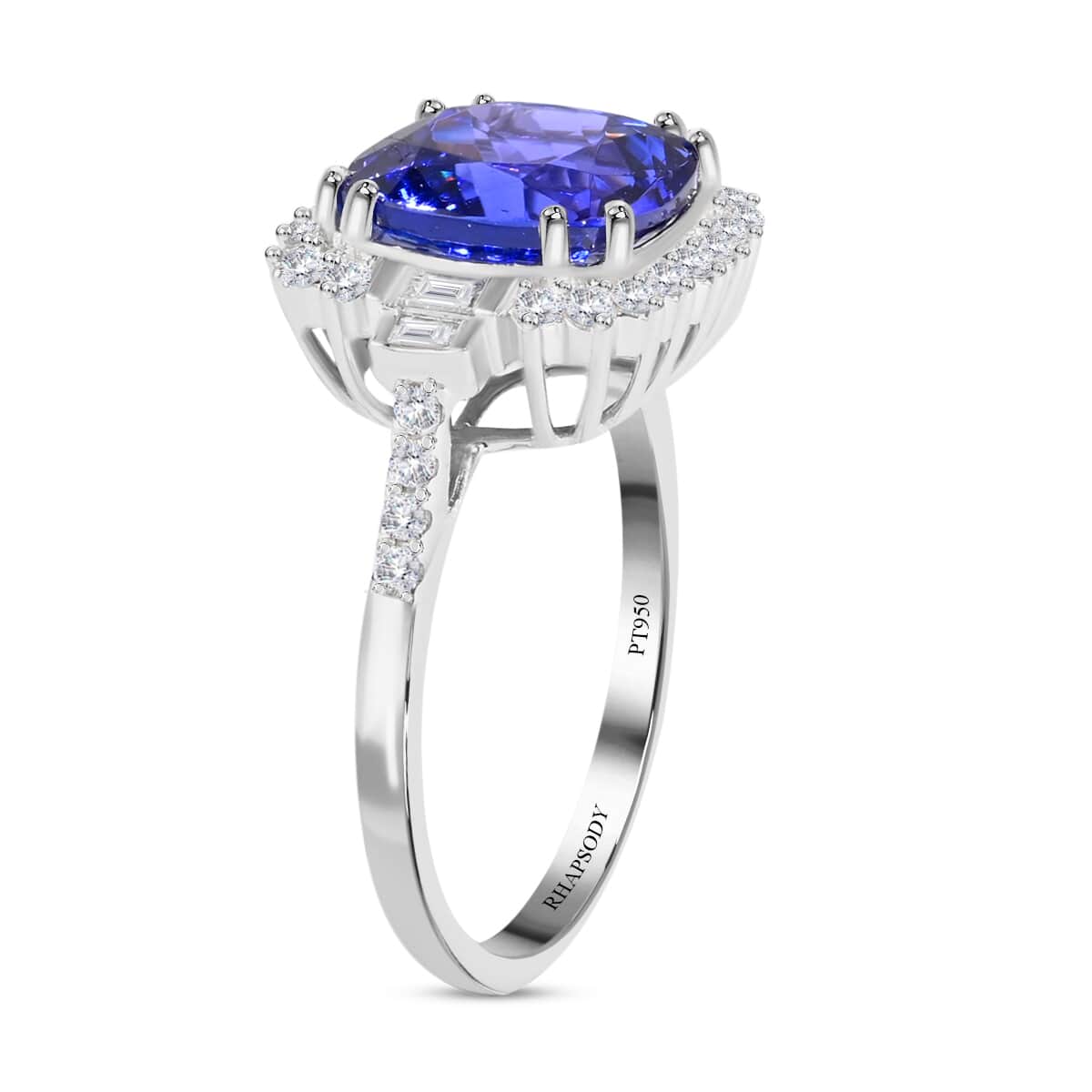 Certified and Appraised RHAPSODY 950 Platinum AAAA Tanzanite and E-F VS Diamond Ring 5.50 Grams 4.80 ctw image number 3