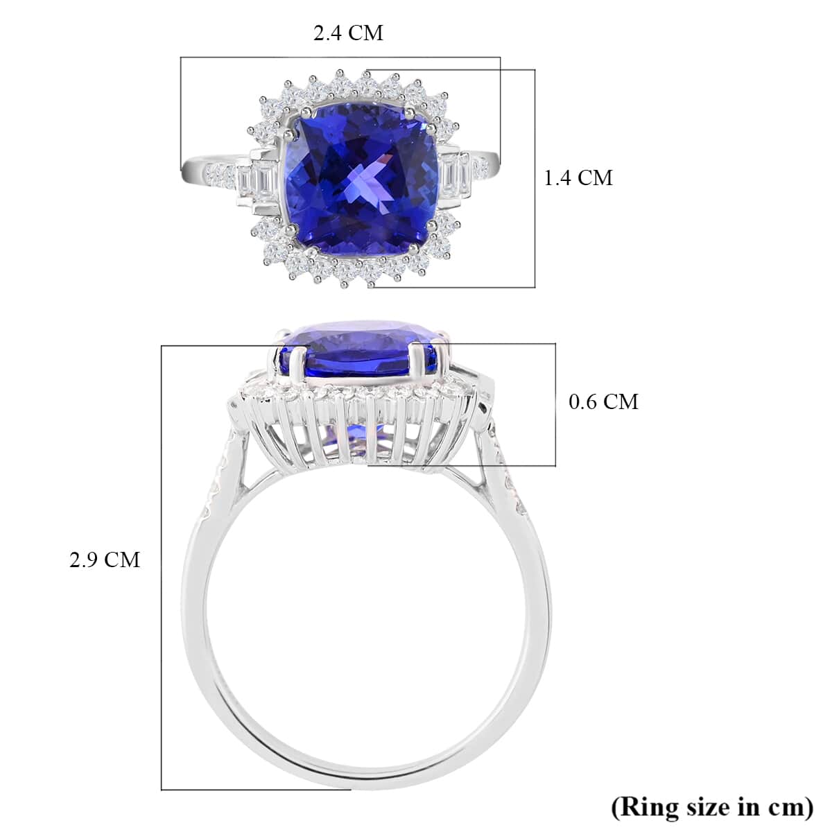 Certified and Appraised RHAPSODY 950 Platinum AAAA Tanzanite and E-F VS Diamond Ring 5.50 Grams 4.80 ctw image number 5