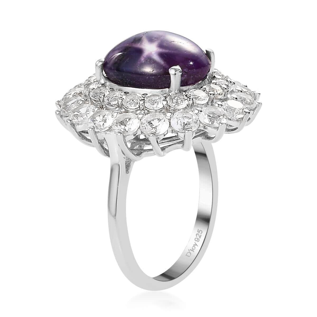 Indian Star Ruby and White Topaz Cocktail Ring in Platinum Over Sterling Silver 11.00 ctw image number 3