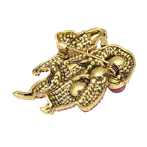 Simulated Pink Color Resin, Multi Color Austrian Crystal, Red Enameled Santa Cap Brooch in Goldtone